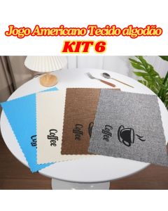 KIT 6 Jogo Americano Descanso De Mesa Jantar 45x30C  De Algodão Multiuso Com Desenho De Café