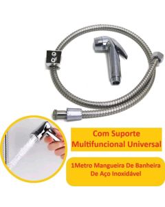 Ducha Higiênica Chuveirinho Com Mangueira De 1M Para Banho Aço Inoxidável Com Suporte De Banheiro