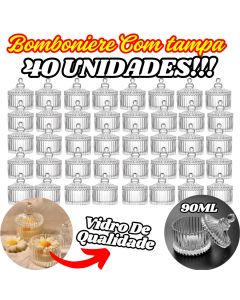 KIT 40 Unidades Bomboniere Com Tampa De Vidro 90ML 9x6x4Cm Para Velas Doces Multiuso Decorativo