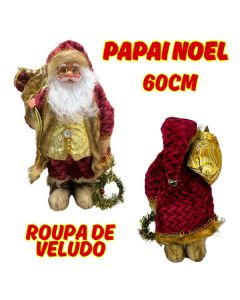 Papai Noel 60x30cm Decoração Natalina Grande Com Roupa De Veludo E Saco De Presentes