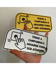 Placa Sinalização Toque a Campainha Acrílico Espelhado com Fita Dupla Face
