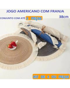 Conjunto De Jogo Americano de Algodão Kit 4 com Franja 38cm Descanso De Mesa Multicolorido