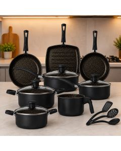 Conjunto De Panelas 11pçs Grill Teflon Antiaderente Cozinha Preto