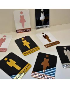 PLACA DE SINALIZAÇÃO PARA BANHEIRO EM ACRILICO COM FITA DUPLA FACE FEMININO MASCULINO