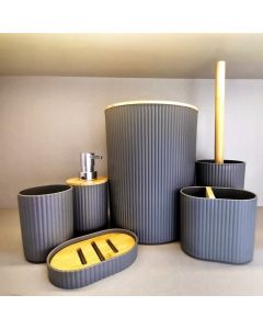 Oferta Conjunto 6 Peças Pra Banheiro Bambu Saboneteira Conjuto Lavabo Lixo De Banheiro Acessorios