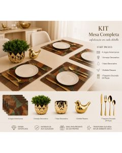 kit Decoração de Mesa Jogo Americano Talheres Vaso