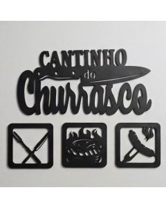 Cantinho do Churrasco Kit MDF Preto Placa Churrasqueira Área Gourmet Presente Pai Decoração Parede