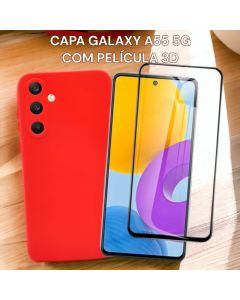 Capa Silicone Interior Aveludada Modelo Galaxy A55 5G Com Película 3D