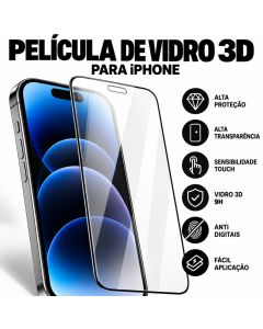 Película de Vidro 3D iPhone 11 12 13 14 15 16 17 18 Plus Pro Max Alta Proteção e Sensibilidade Touch