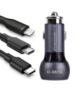 Carregador Veicular Carro Cabo Usb Automotivo Carga Rápida Cabo Lightning Tipo C Micro USB