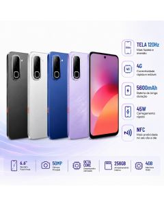 Infinix Hot 70 4+4GB 256GB 4G Tela 120Hz NFC Câmera 50MP Carregamento 45W 5600mAh