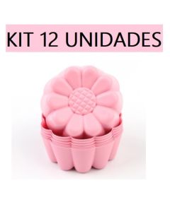 Conjunto de 12 Forminhas Moldes Flor Girassol 5x3x2cm Silicone Utensilio Forma Cupcake Multicolorida