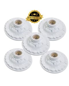 Plafon Colonial Branco Kit 5 Unidades PVC Decorativo Para Teto Com Soquete E27 Instalação Residencial