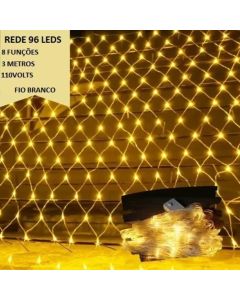 Cortina Cascata 96Leds 3M Pisca Pisca 110v E 8 Funções Fio Branco Decoração Natalina Uso Interno