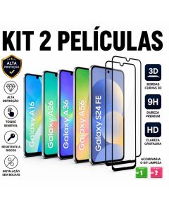 Kit 2 Películas de Vidro Temperado 3D Pelicula Samsung A16 A26 A36 A56 S24 FE Borda Preta