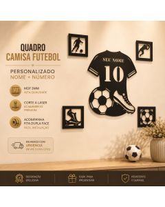 Quadro Camisa Futebol Personalizado com Nome e Número em MDF 3mm | Decoração Quarto Infantil | Paine de Festas