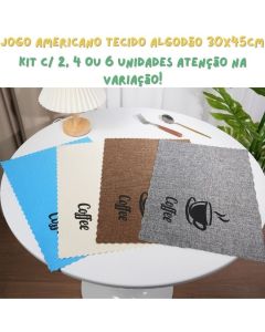 Jogo Americano Descanso De Mesa Jantar 45x30Cm Kit 6 4 Ou 2 De Algodão Multiuso Com Desenho De Café