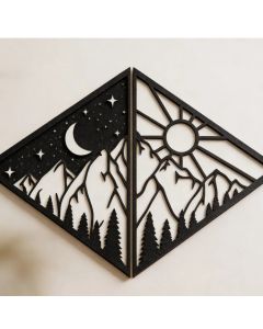 Quadro Decorativo Sol e Lua Preto em  MDF 3mm + dupla face