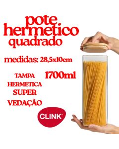 Pote Hermético Quadrado 28,5x10cm Vedação Potente Para Cozinha Armazenamento Alimentos Plástico