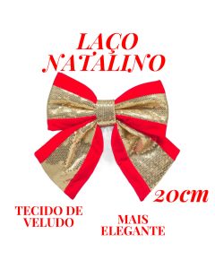 Laço Natalino 20cm Vermelho Com Dourado Enfeite Elegante De Luxo Para Árvore De Natal