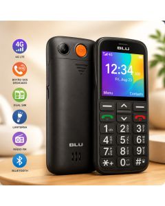 Celular BLU Joy 4G para Idoso com Teclas Grandes Botão SOS Dual SIM Lanterna Rádio FM Bluetooth