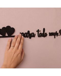 Frase Para Todo Sempre 2 Corações MDF Preto Decoração Parede Quarto Casal Cabeceira Namorados