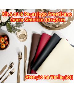 Jogo Americano Kit 4 ou 6 Peças Couro Sintético PU 30x45cm Descanso Panela Pratos Mesa de Jantar