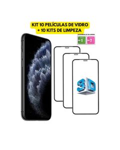 KIT 10 Película De Vidro Temperado 3D Pelicula Para Iphone XR 11 12 13 14 15 16 Pro Max