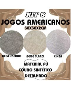 Kit 6 Jogo Americano Cores Bege Escuro Ou Claro E Cinza 38x38x2cm Jantar Decoração Multiuso