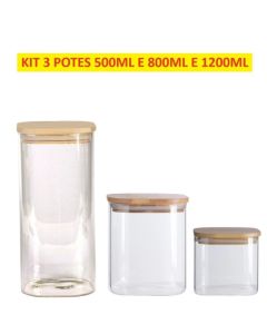 Kit 3 Potes Hermético Quadrado 1200ml 800ml 500ml de Plástico Armazenamento de Alimentos Multiuso