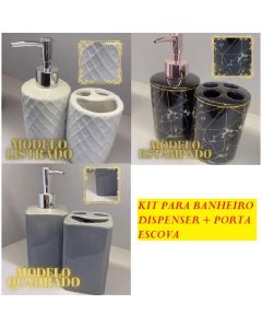 KIT 2 Banheiro Decorativo Dispenser De Cerâmica E Porta Escova Disponível Em Vários Modelos Elegante