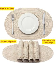 Jogo Americano Descanso Oval De Algodão 6 ou 4 Ou 2un 30x45cm De Mesa Decoração 100% Algodão