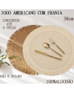 Oferta Jogo Americano Descanso Redondo Com Franja Algodão 6 ou 4 Ou 2Uni 38cm Mesa Decoração Cozinha