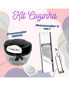 KIT Processador 500ML De 3 Lâminas E Descascador 4 Em 1 Para Sua Cozinha Prático E Útil