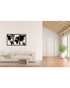 Painel 3 quadros  Mapa Mundi Decorativo Para Parede Mdf 3mm + Fita dupla face