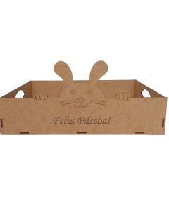 Bandeja Cesta Coelho Feliz Pascoa em MDF 3mm