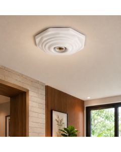 Plafon Decorativo Octagonal Branco C/ Soquete Lustre Luminária Teto Globo Center Plafonier Colonial
