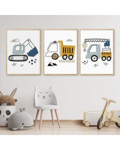 quadro decorativo infantil construção pequeno construtor 3 peças
