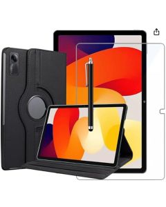 Kit Capa Couro Giratória + Película de Vidro + Caneta Touch Para Redmi Pad SE 11 - Blance