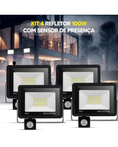 Refletor LED 100W Holofote Sensor de Presença Bivolt Alto Brilho e Econômico IP67 à Prova d'Água