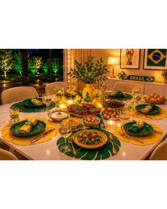 Copa do Mundo- Kit Jogo Americano Mesa Sousplat  Folhas 6 Peças  Verde e  Amarelo