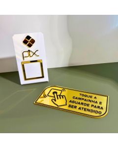 Display Pix Pagamento + Placa Campainha Acrílico Espelhado Balcão Caixa