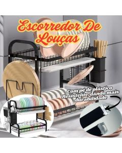 Escorredor de Louça Inox 41x24x42cm com Protadores de Plástico e Bandeja Coletora de Água Multiuso