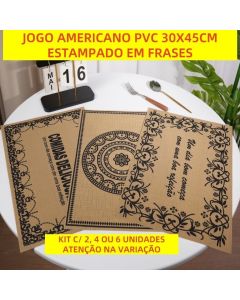 OFERTA Jogo Americano Frases Descanso Mesa De Jantar PVC Kit 6 Ou 4 Ou 2 Unidades 30x45Cm Cozinha