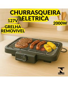 Churrasqueira Eletrica 40,7x34,5cm 127V 220V Compacta Com Controle De Temperatura Grelha Removível