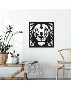 Quadro Aplique de Parede decorativo leão mdf 3mm Preto