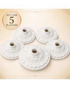 Plafon Colonial Branco Kit 5 Luminária Plafonier Teto Lustre Redondo Soquete Bocal E27 PVC Decorativo