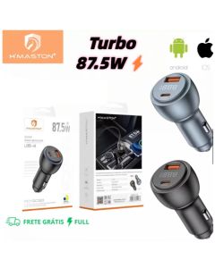 Carregador Veicular Turbo 87.5W USB e Tipo C Universal H'maston Original Novo Lançamento L15-4/5/6