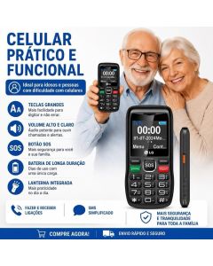 LG Celular Prático e Funcional para Idosos com Teclas Grandes Volume Alto Bateria de Longa Duração e Lanterna Integrada