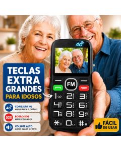 Celular simples pra Idoso 4G Teclado com número / Teclas Grandes / 2 Chip SOS / Rádio FM